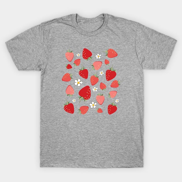 Summertime Farm Fresh Strawberry Floral Pattern T-Shirt by figandlilyco